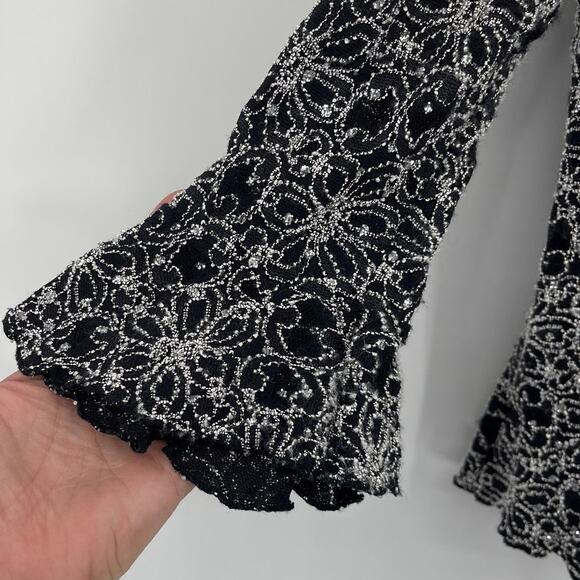 Vtg Y2K Brittany Black Embroidery Crystal Top Sz XL Glam Holiday Mesh Whimsigoth - Picture 4 of 13